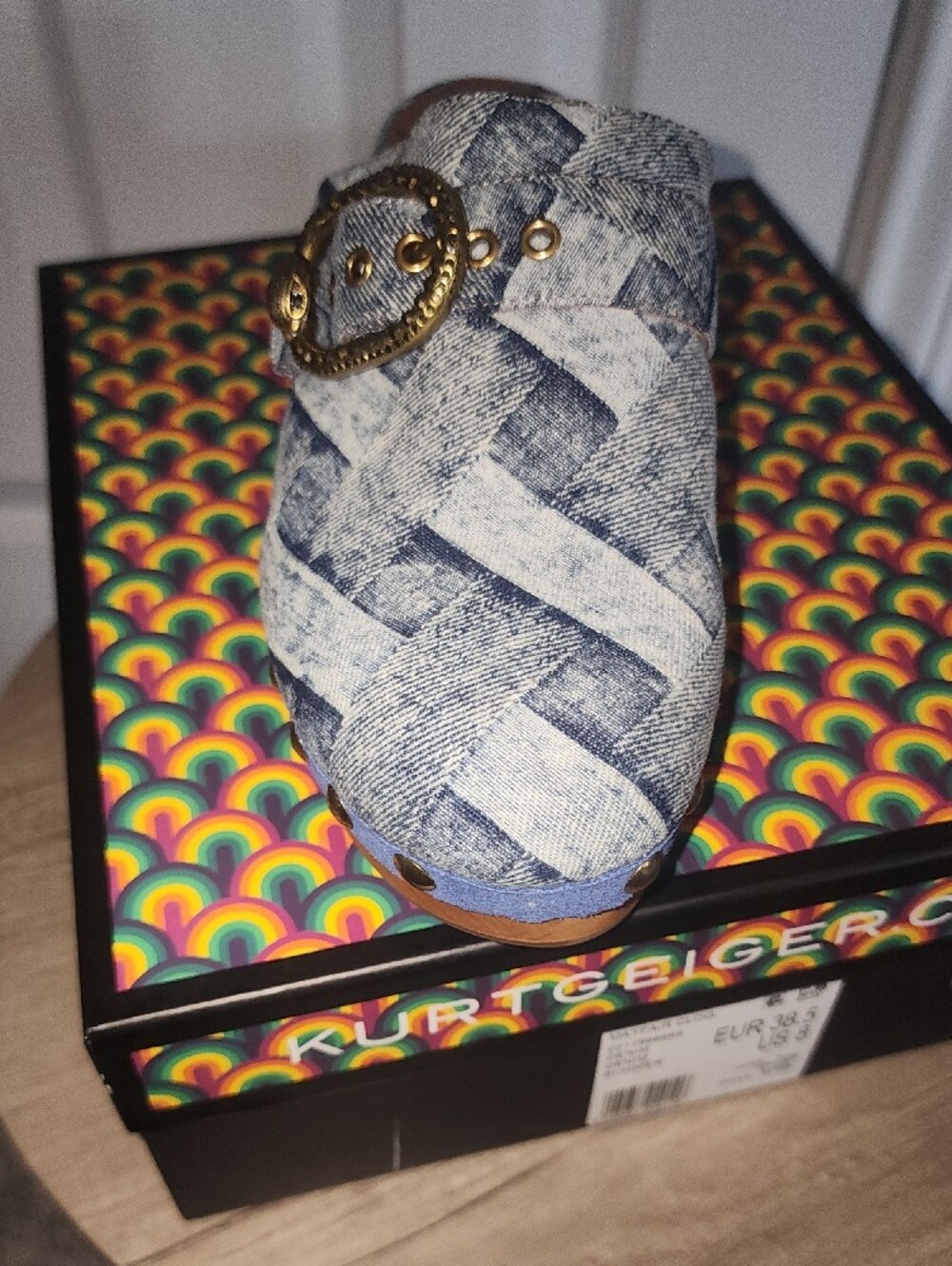 Kurt Geiger Denim-Patterned Clog with Gold Buckle - Picture 6 of 9